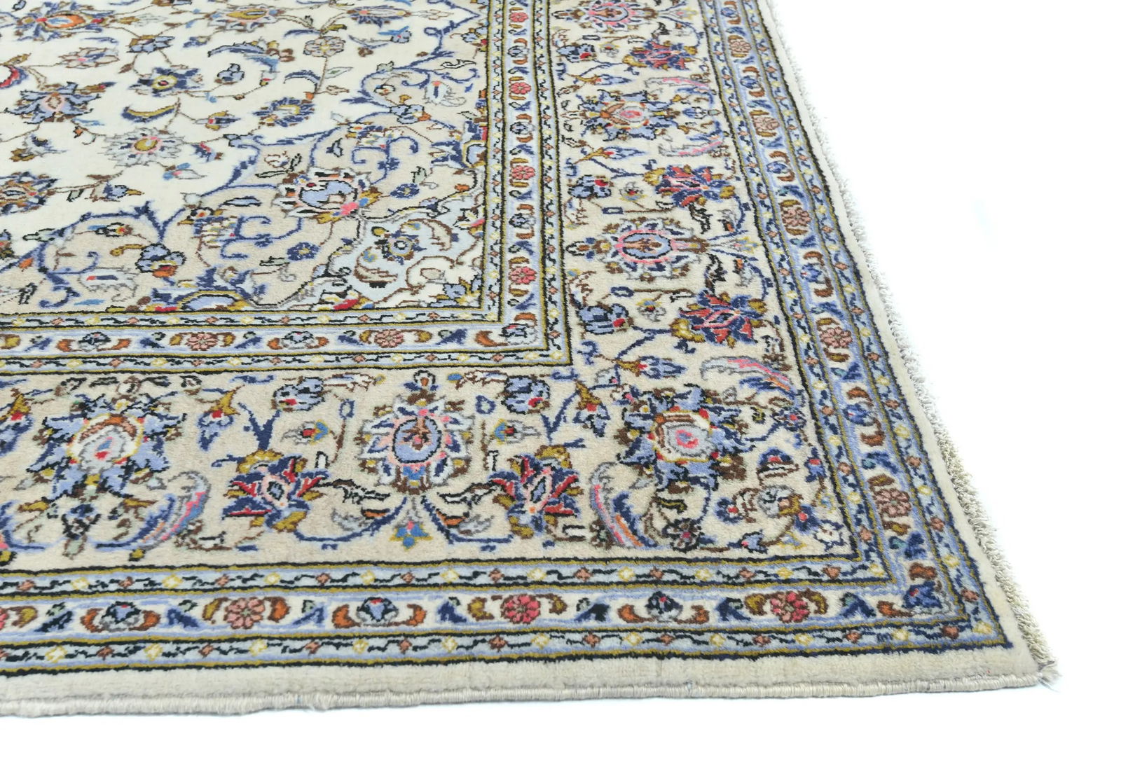 Vintage Cream Traditional Floral 7X10 Kashan Persian Rug - 8