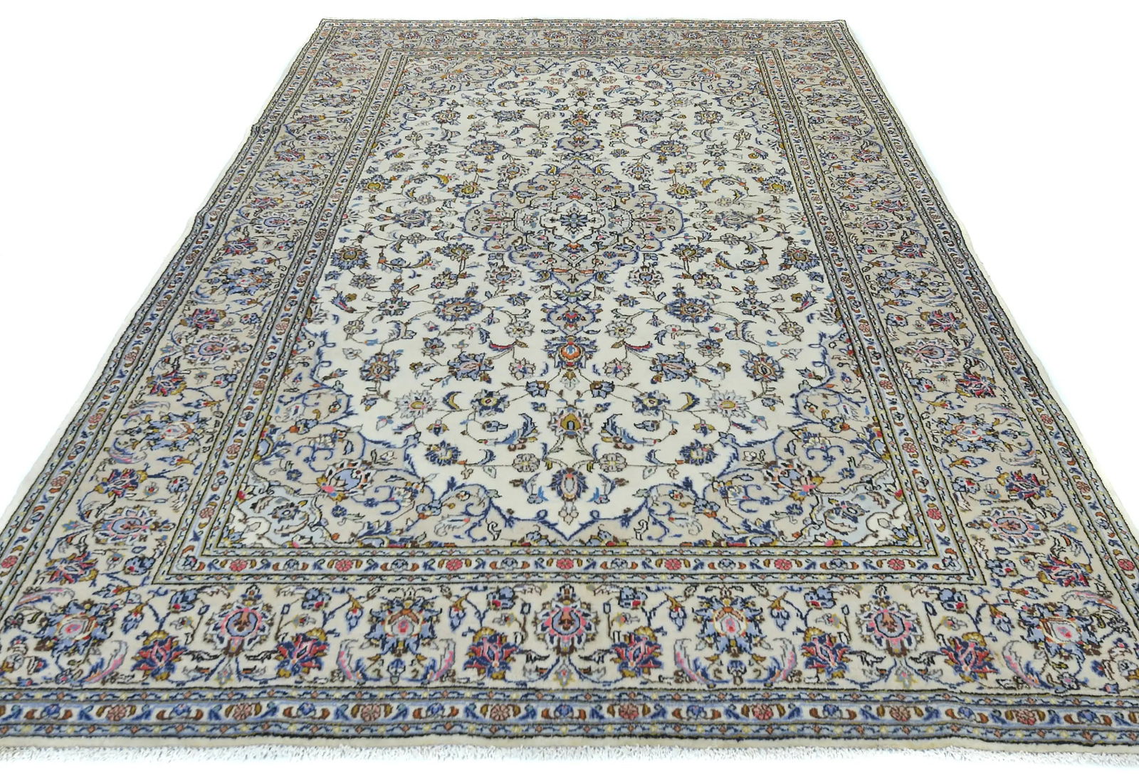 Vintage Cream Traditional Floral 7X10 Kashan Persian Rug - 9
