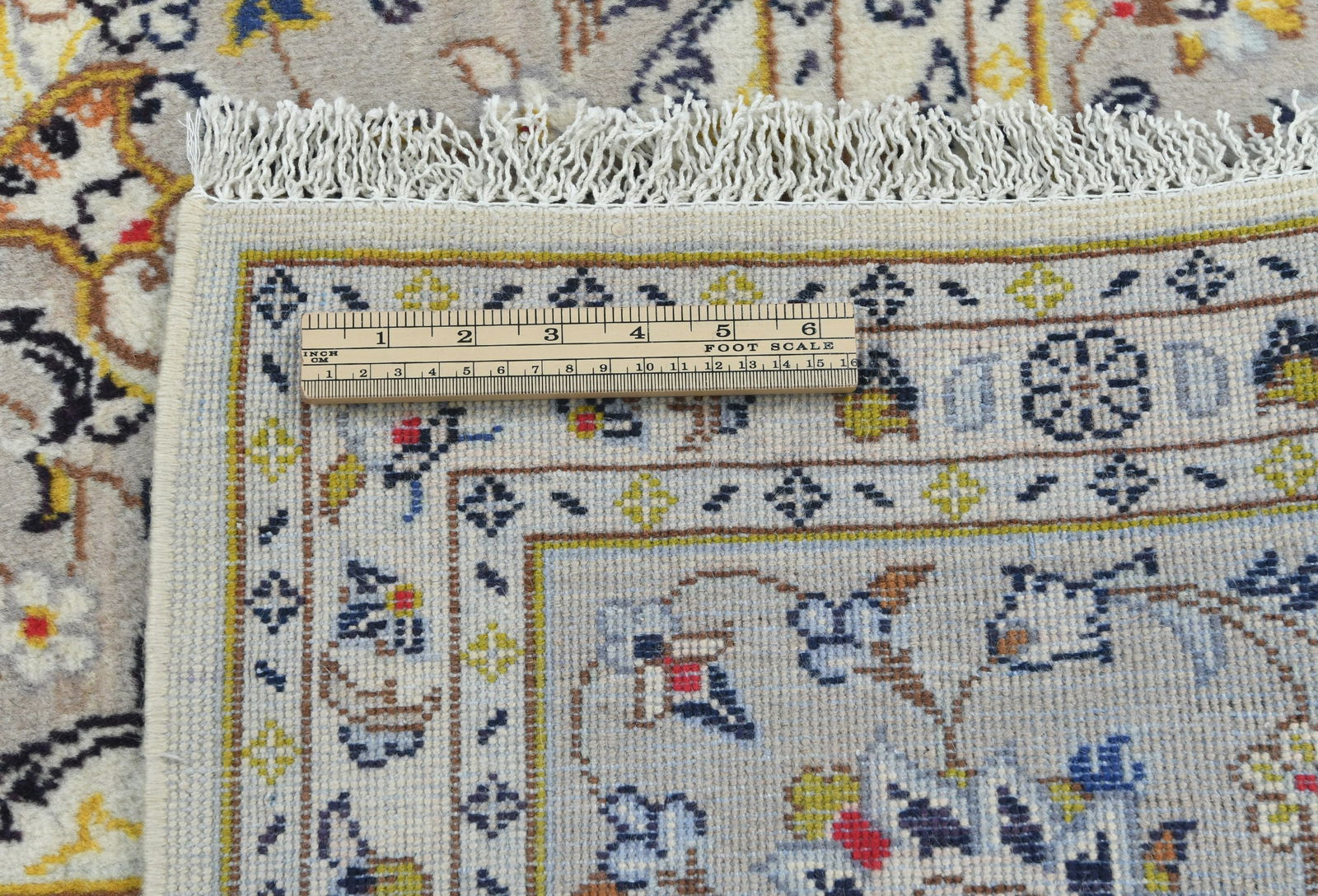 Vintage Cream Floral Traditional 6'4X9'6 Kashan Persian Rug - 11