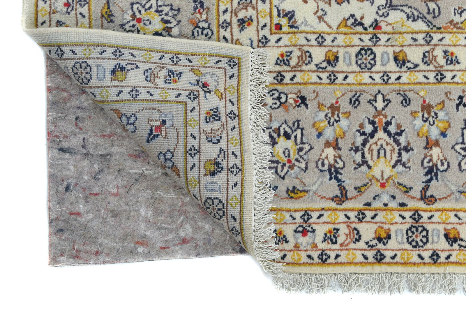 Vintage Cream Floral Traditional 6'4X9'6 Kashan Persian Rug - 12