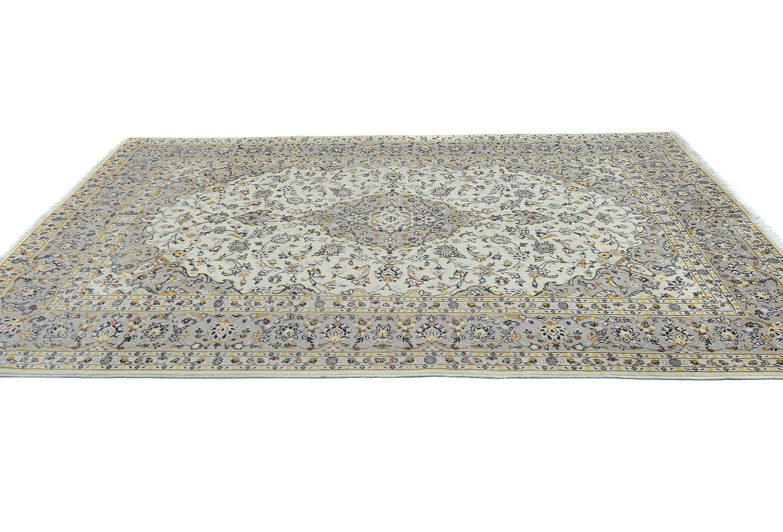 Vintage Cream Floral Traditional 6'4X9'6 Kashan Persian Rug - 4