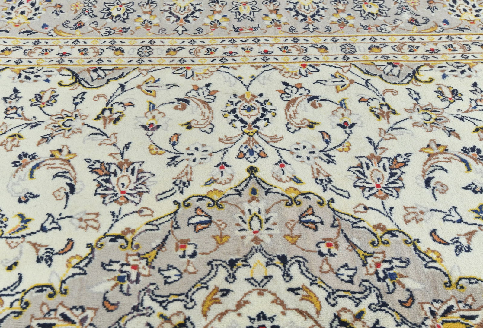 Vintage Cream Floral Traditional 6'4X9'6 Kashan Persian Rug - 7