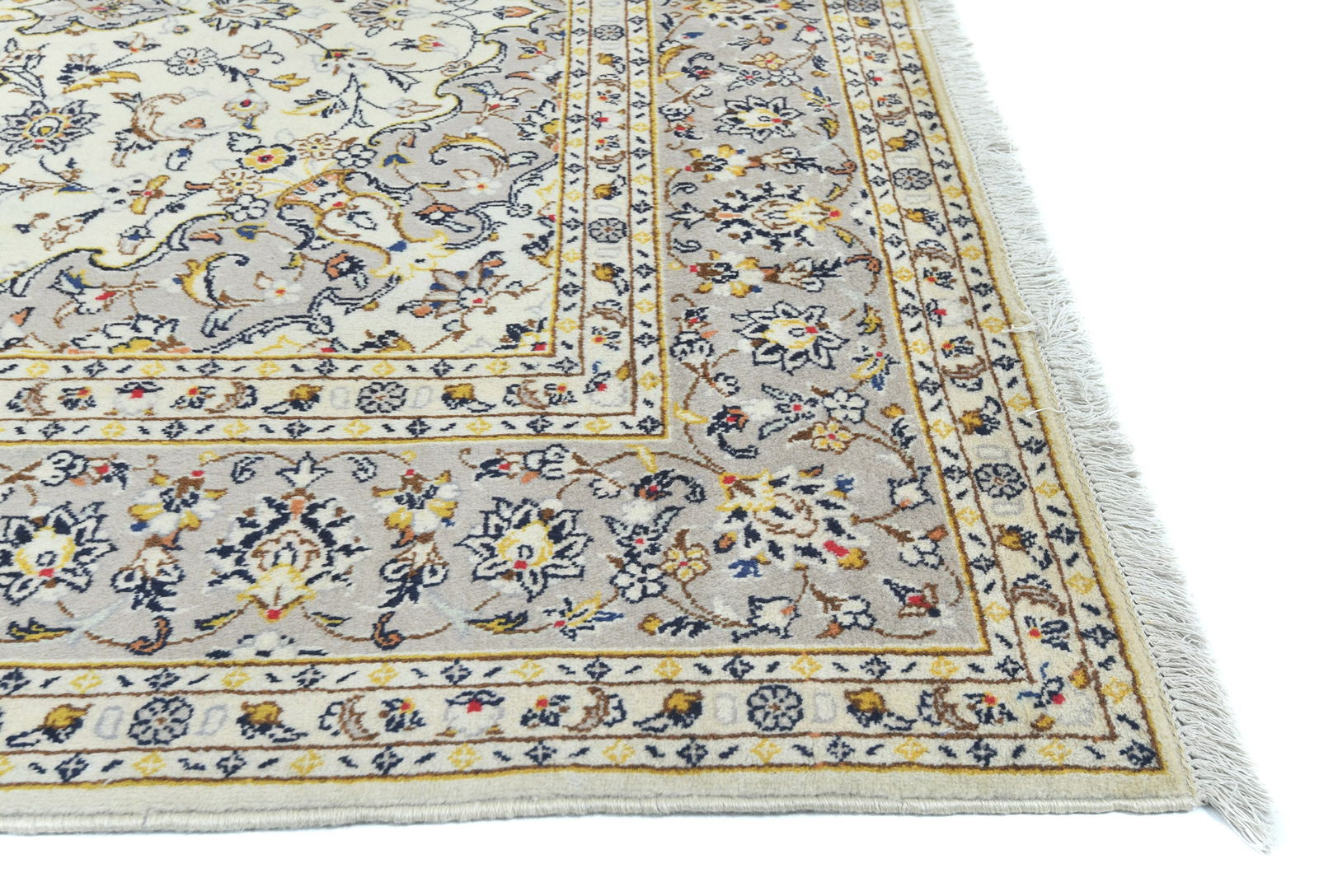 Vintage Cream Floral Traditional 6'4X9'6 Kashan Persian Rug - 8
