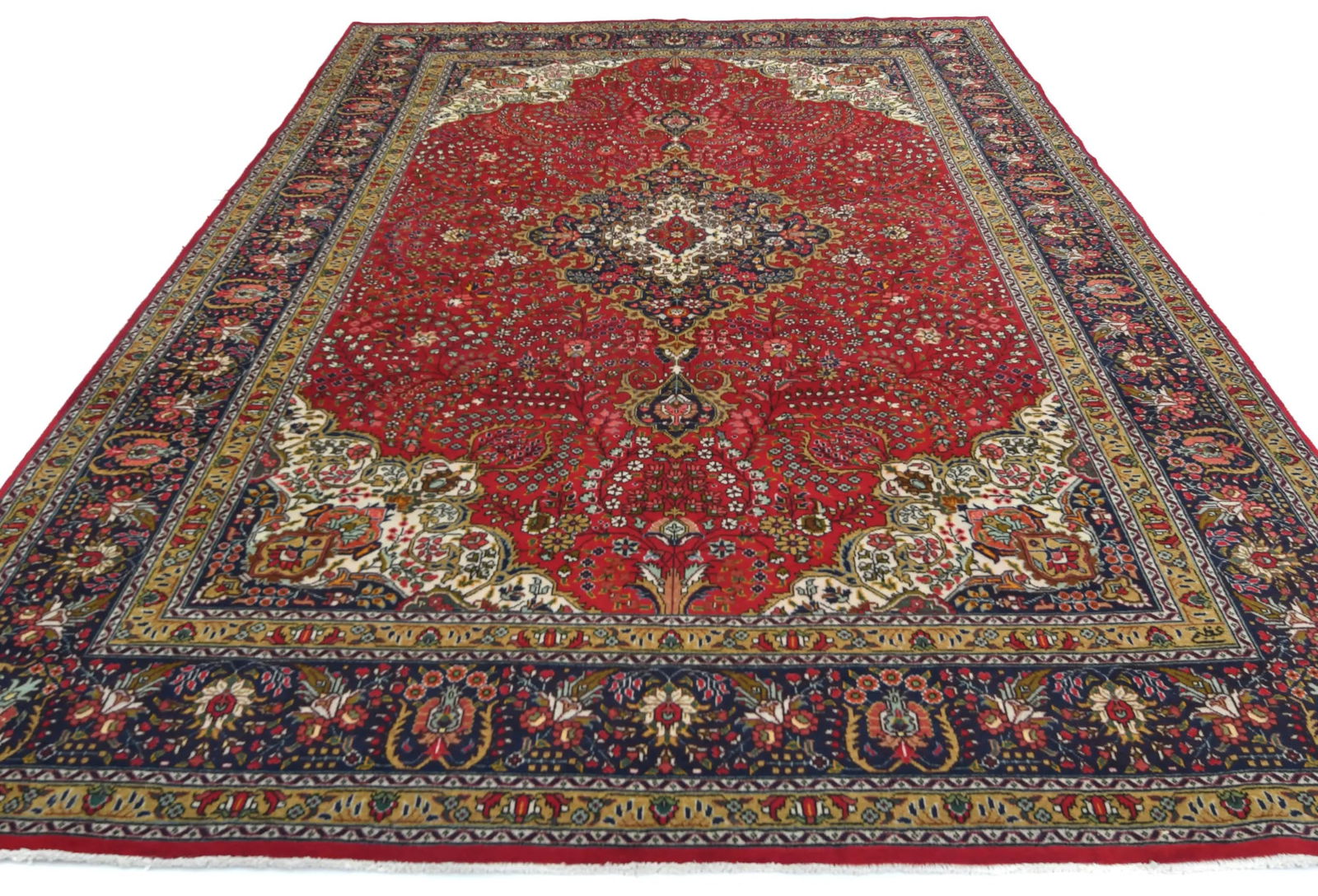 Vintage Red Floral Traditional 8X11 Tabriz Persian Rug - 2