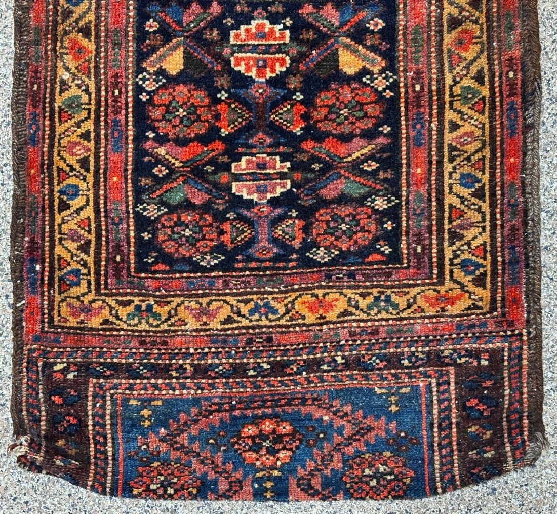 Hand-Knotted Antique Persian Farahan Tribal Double Saddle Bag Wool Rug 1'9" x 4'3" - 4