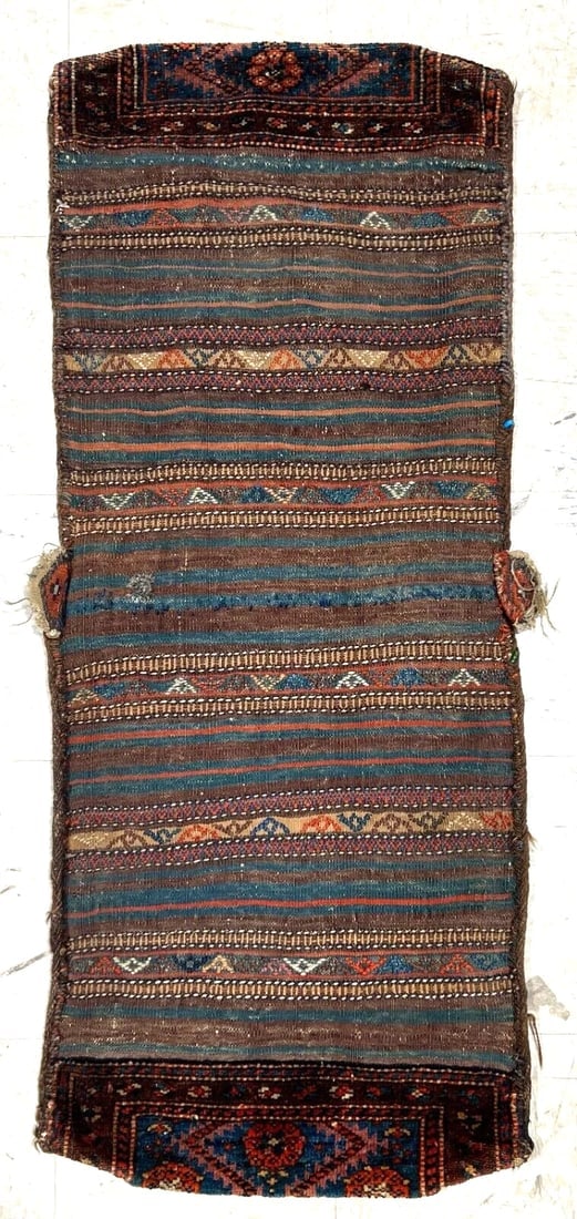 Hand-Knotted Antique Persian Farahan Tribal Double Saddle Bag Wool Rug 1'9" x 4'3" - 9