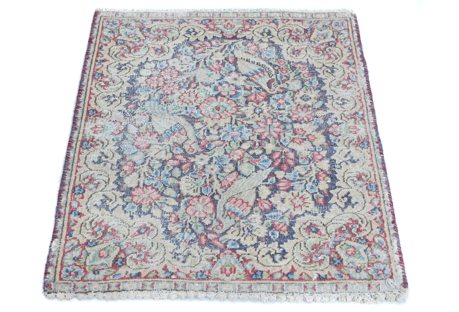 Semi Antique Muted Floral 1'7 X 2'3 Distressed Oriental Rug - 10