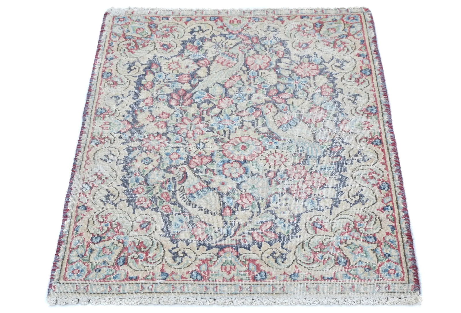 Semi Antique Muted Floral 1'7 X 2'3 Distressed Oriental Rug - 3