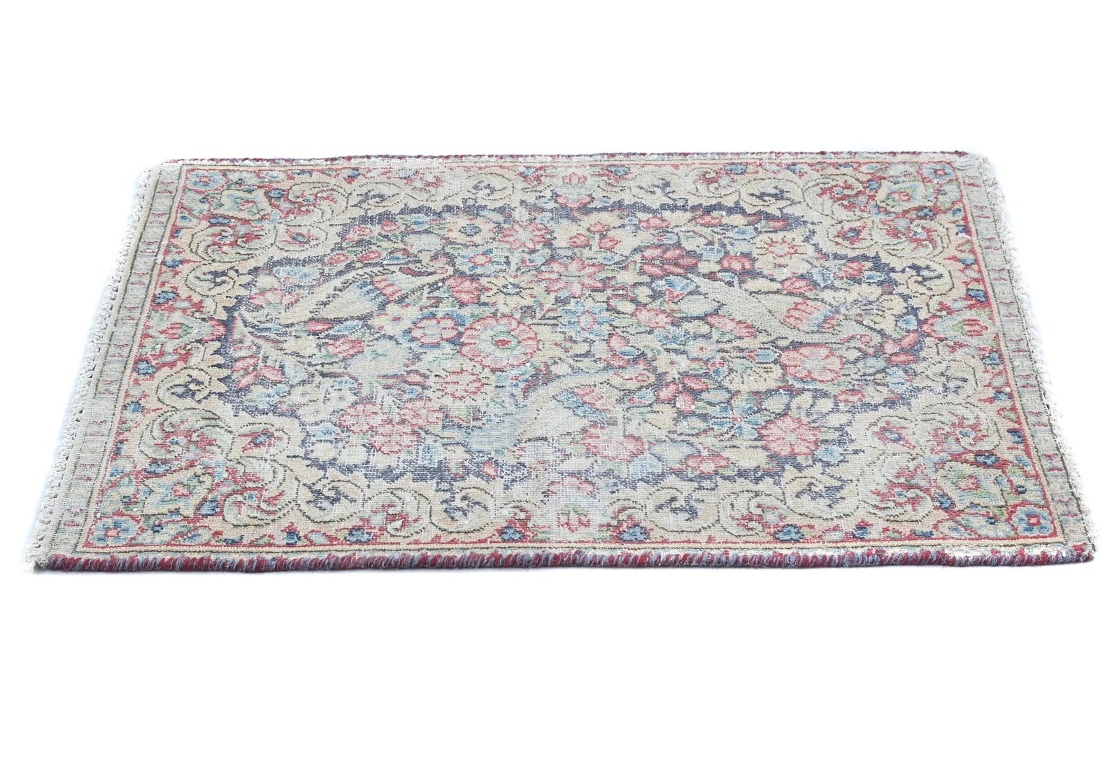 Semi Antique Muted Floral 1'7 X 2'3 Distressed Oriental Rug - 5