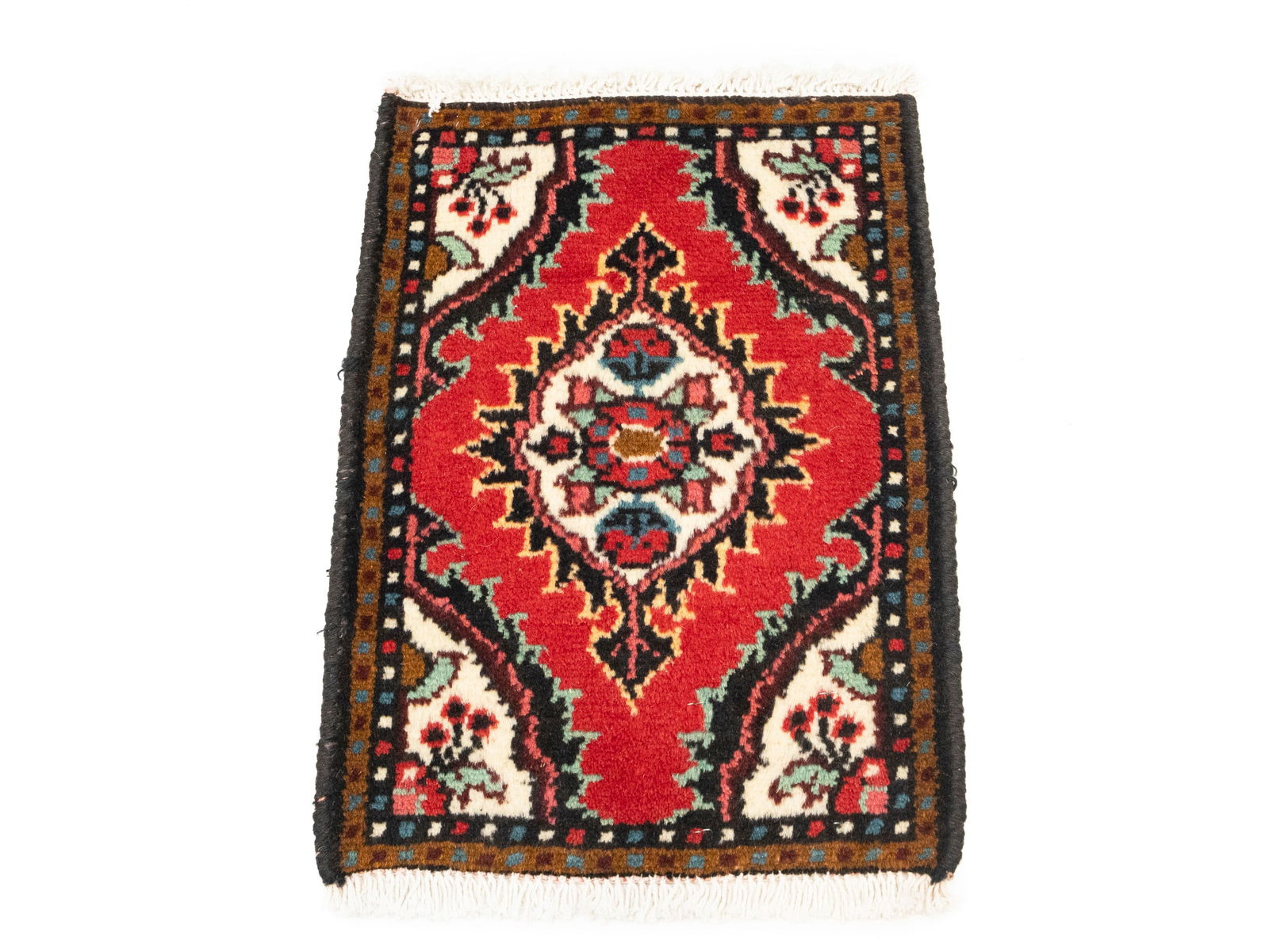 Vintage Red Floral Tribal 1'3X1'7 Hamedan Persian Rug - 3