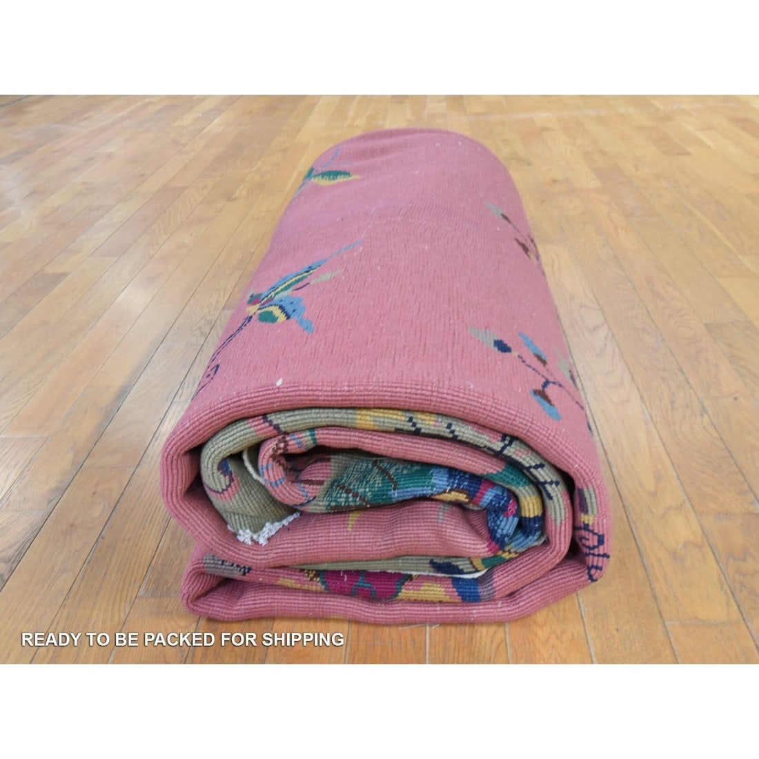 Hot Pink Antique Chinese Nichols Art Deco Hand Knotted Pure Wool Rug - 10