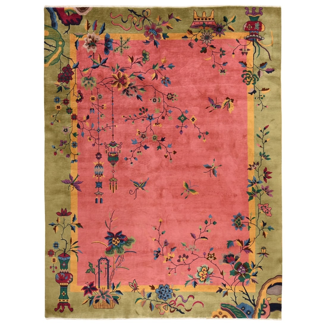 Hot Pink Antique Chinese Nichols Art Deco Hand Knotted Pure Wool Rug: Title: Hot Pink Antique Chinese Nichols Art Deco Hand Knotted Pure Wool Rug Description:This is a truly genuine one-of-a-kind. It has been Knotted for months and months in the centuries-old weaving cr