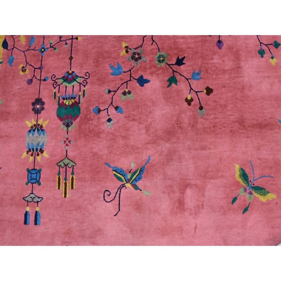 Hot Pink Antique Chinese Nichols Art Deco Hand Knotted Pure Wool Rug - 4