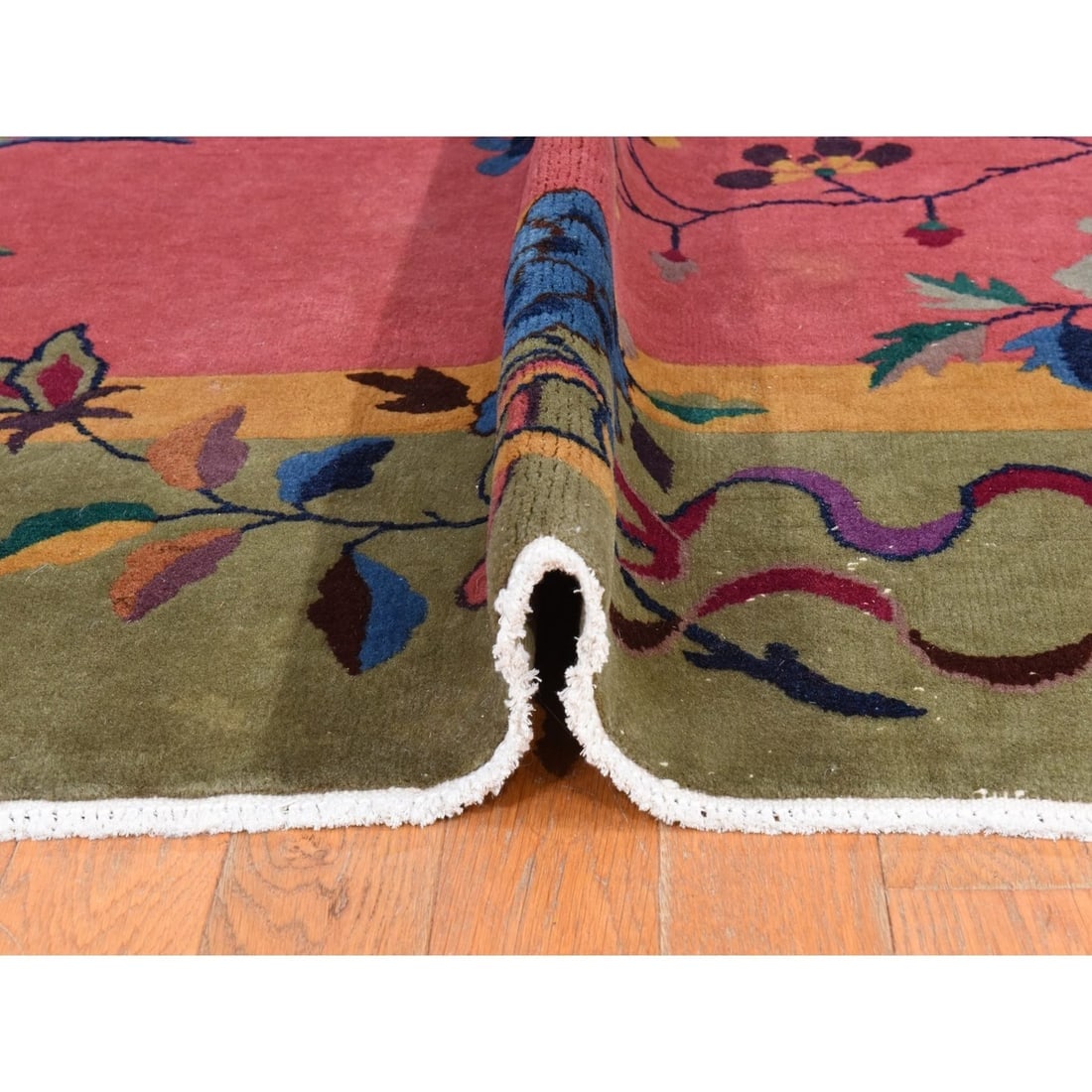 Hot Pink Antique Chinese Nichols Art Deco Hand Knotted Pure Wool Rug - 7