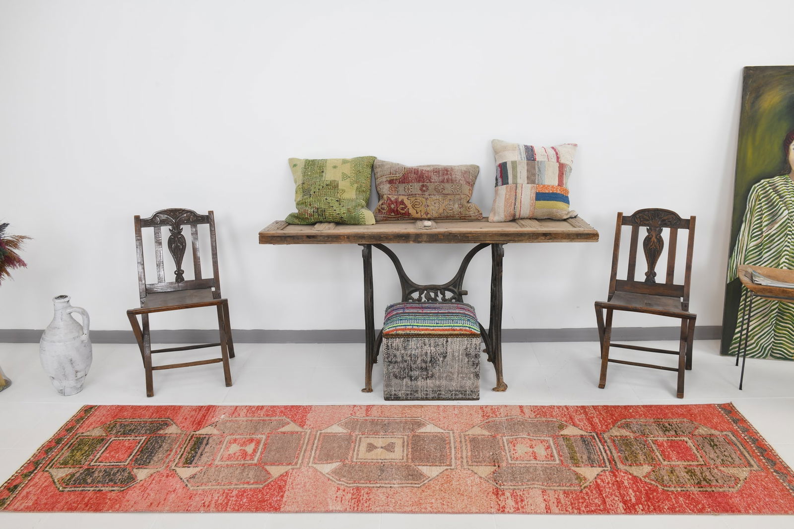 2'7'' x 10'1'' Handmade Vintage Wool Rug - 20304 - 2