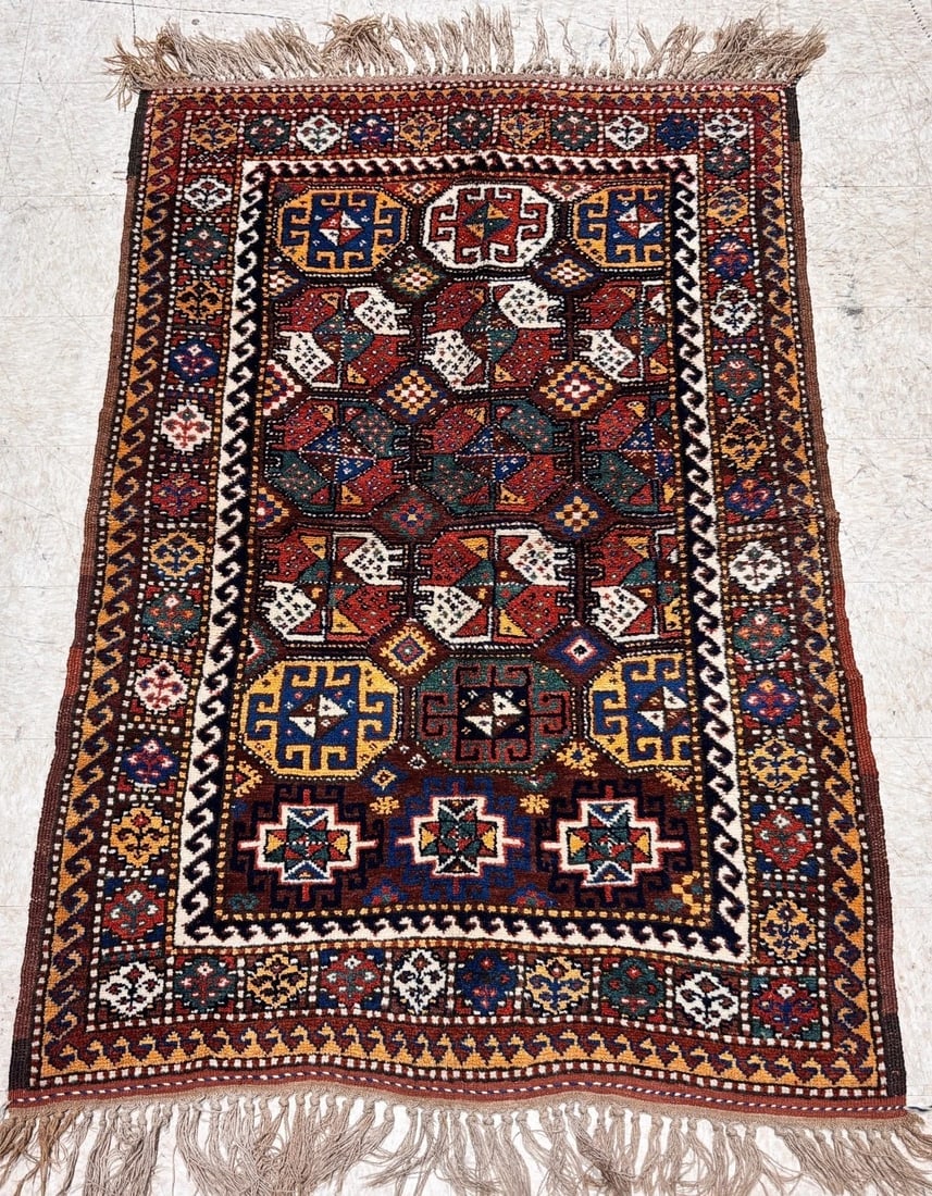 Hand-Knotted Antique Persian Quchan Tribal Geometric Oriental Wool Area Rug 4'3" x 6'11" - 7