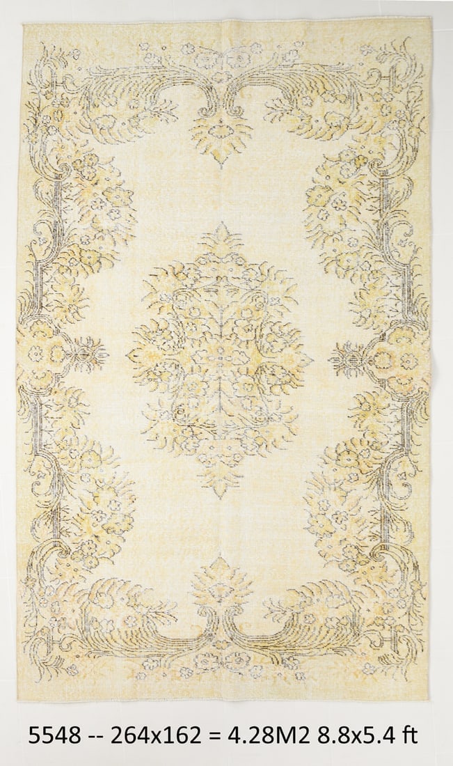 5'3'' x 8'7'' Handmade Vintage Wool Rug - 5548: Title: 5'3'' x 8'7'' Handmade Vintage Wool Rug - 5548 Description:5'3'' x 8'7'' Handmade Vintage Wool Rug - 5548 Origin:Turkiye Date/Period:1960-90 Materials:Wool,Cotton Dimension:5'3''x8'7'' ft, 162x