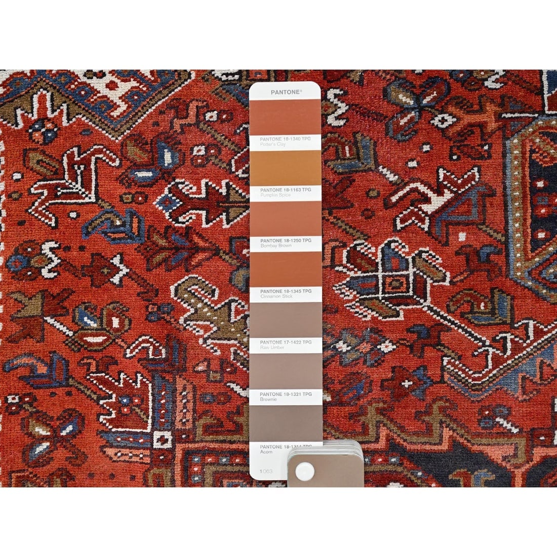 Turkey Red, Worn Wool, Hand Knotted, Semi Antique Persian Heriz Rug - 7