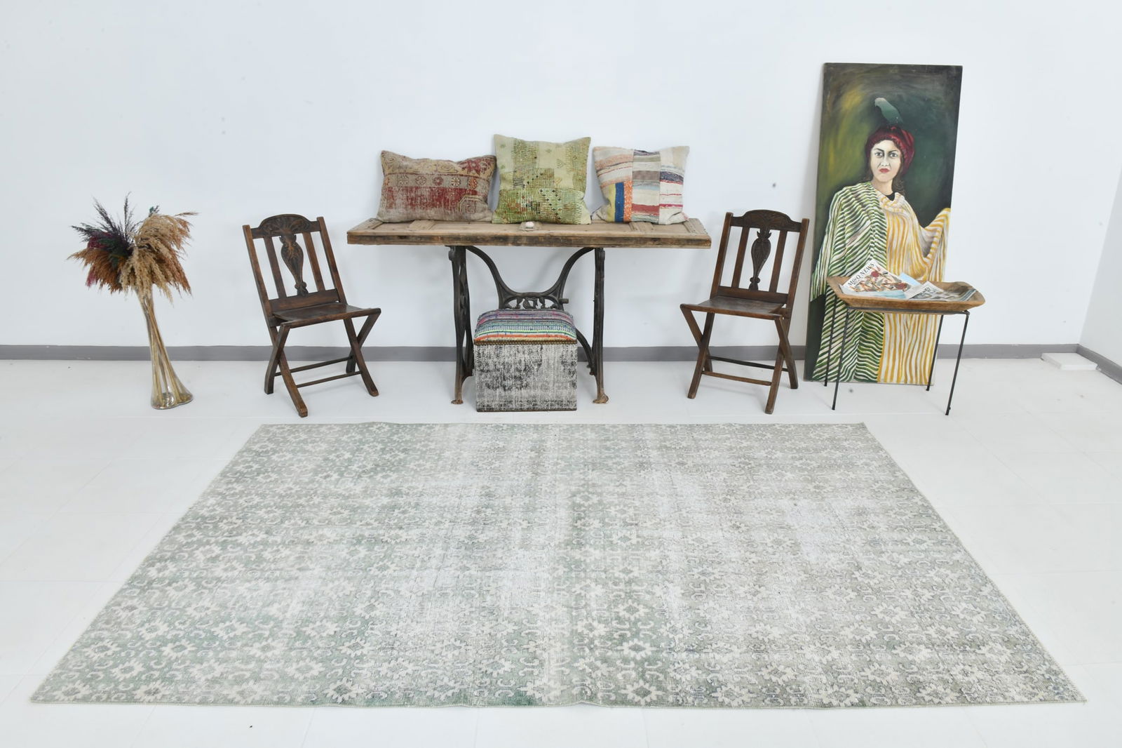 5'4'' x 8'9'' Handmade Vintage Wool Rug - 23033 - 2