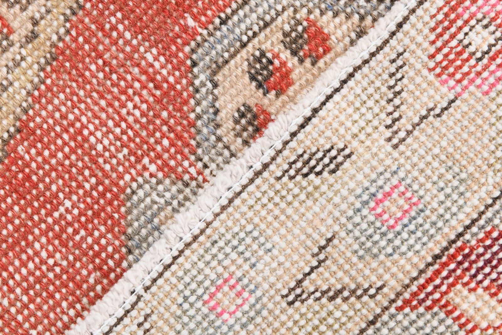 4'4'' x 7'4'' Handmade Vintage Wool Patchwork Rug - 1908 - 13