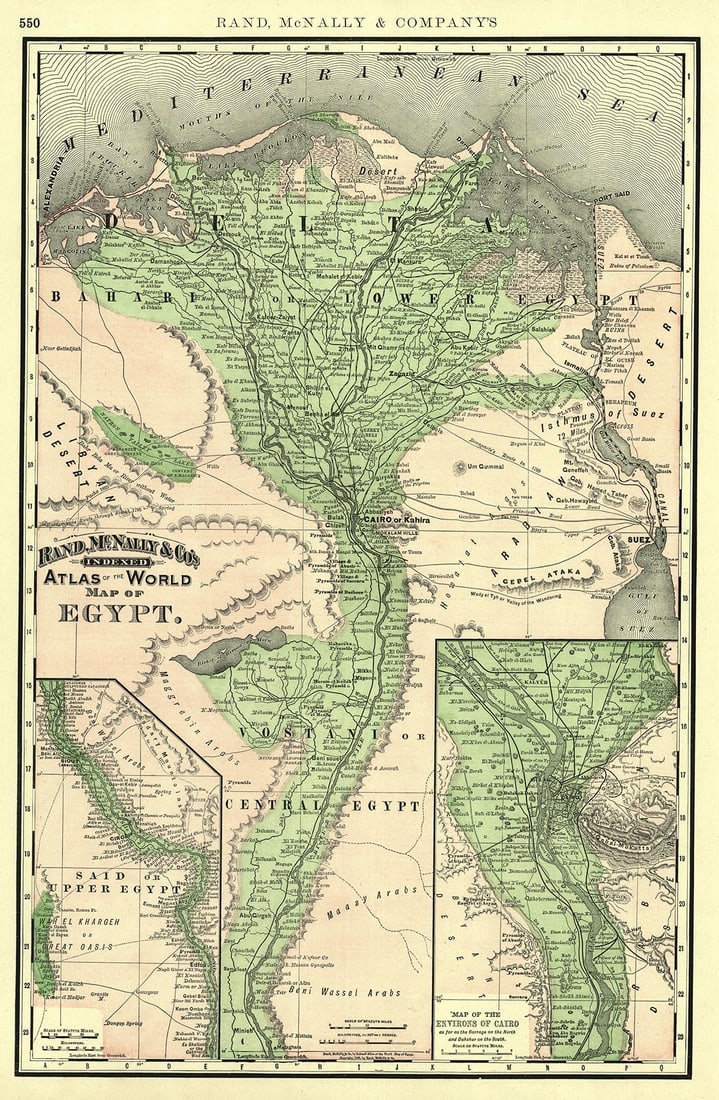 Rand, McNally & Co.'S Indexed Atlas of the World Map of Egypt.: Publication Date: 1892Title: Rand, McNally & Co.'S Indexed Atlas of the World Map of Egypt.Cartographer: RAND, MCNALLY & CO.Publisher: RAND, MCNALLY & CO.Brief Description: Page 550 in Rand, McNally