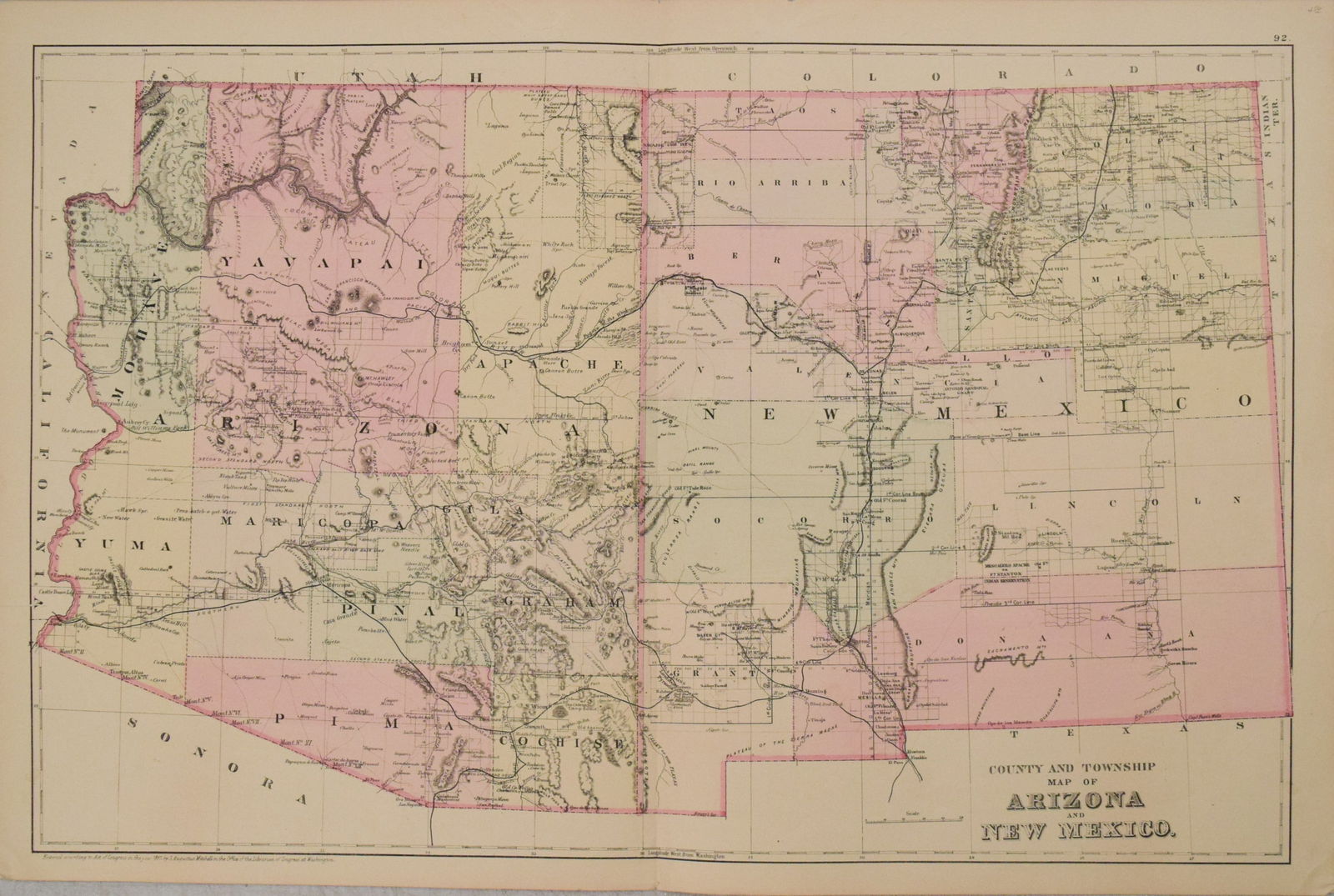 1882 Mitchell Map of Arizona and New Mexico -- County and Township Map of Arizona and New Mexico (1 of 1)