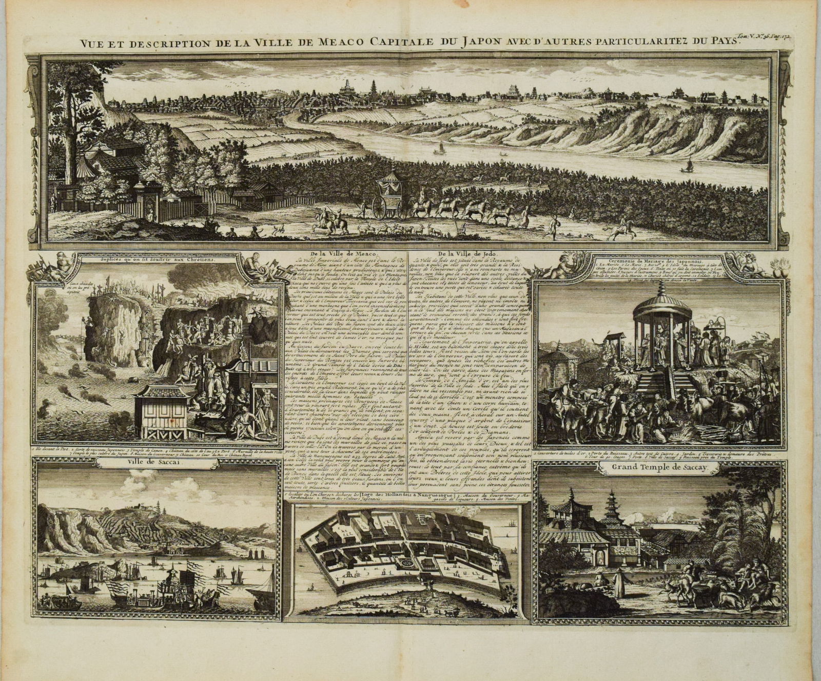 1720 Chatelain Views of Kyoto, Sakai and Nagasaki Area -- Vue et Description de la Ville de Meaco: Title: 1720 Chatelain Views of Kyoto, Sakai and Nagasaki Area -- Vue et Description de la Ville de Meaco Capitale du Japon avec d'Autres Particularitez du Pays Cartographer: H Chatelain Year/Place: 17
