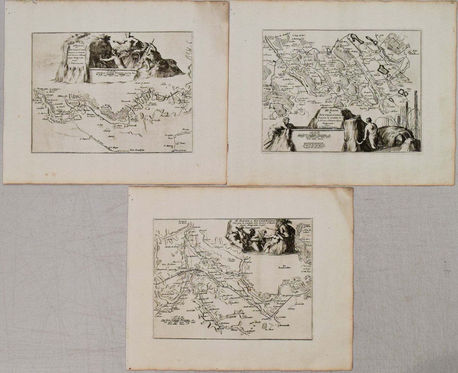 1694 de Fer Three Maps of the Versailles Canal (Not Completed) -- I., II., III., Partie du Nouveau: Title: 1694 de Fer Three Maps of the Versailles Canal (Not Completed) -- I., II., III., Partie du Nouveau Canal Fait pour la conduitte, de la Riviere d'Eure, depuis Pontgrouin, jusques a
