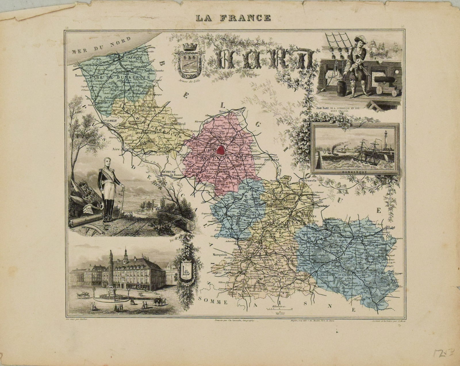 1881 Vuillemin Map of Northern France -- La France. Nord: Title: 1881 Vuillemin Map of Northern France -- La France. NordCartographer: Ch. Lacoste / A VuilleminYear/Place: 1881 ParisMap Dimension (in.): 9 X 9.7 inDescription: This is a very nice map of the