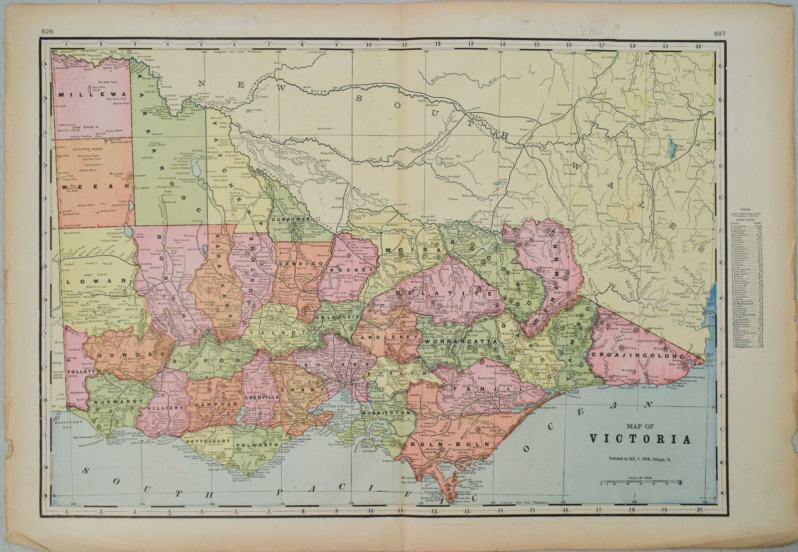 1898 Cram Map of Victoria [verso] South Australia and Northern Terr. [verso] Queensland -- Map of (1 of 3)