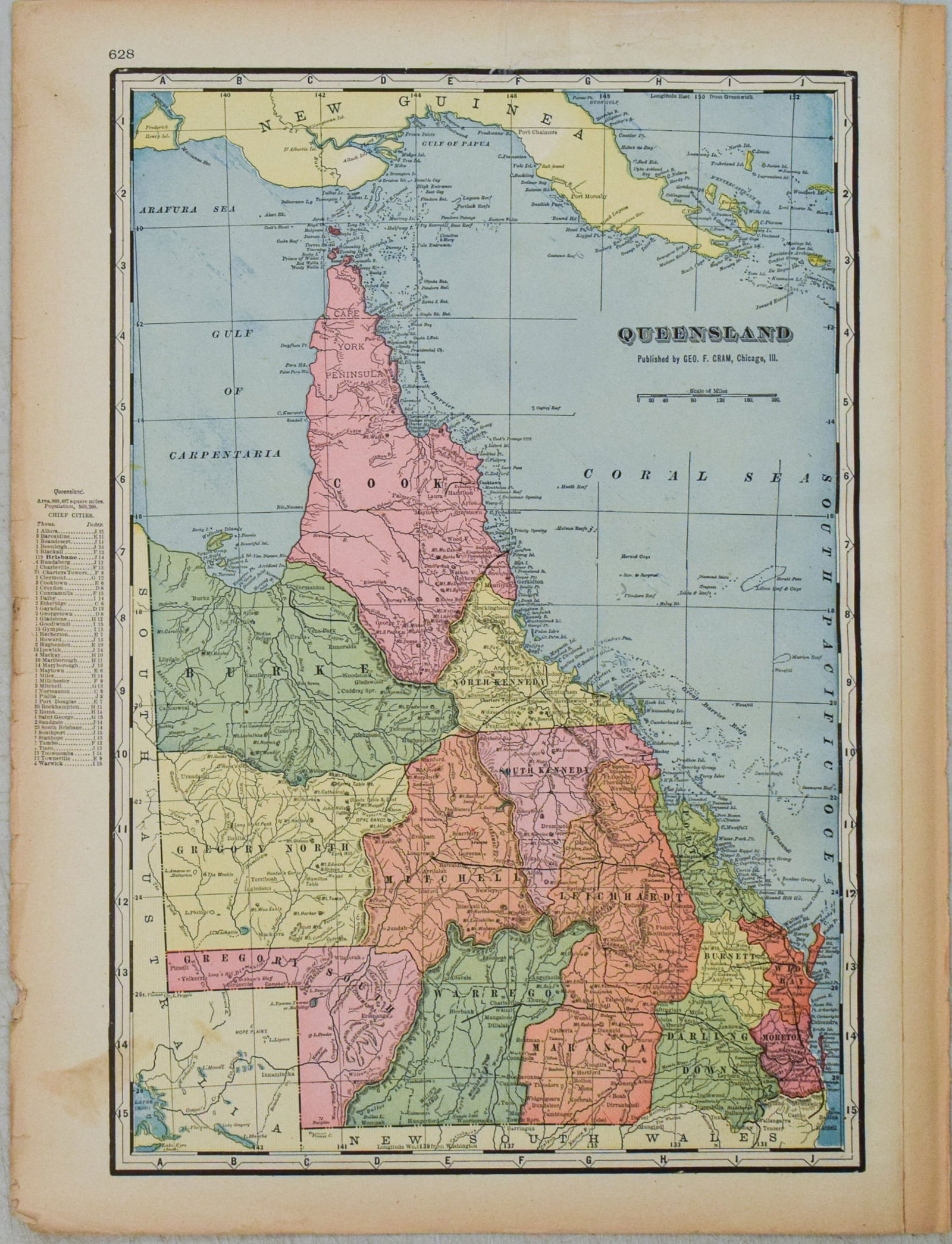 1898 Cram Map of Victoria [verso] South Australia and Northern Terr. [verso] Queensland -- Map of - 3