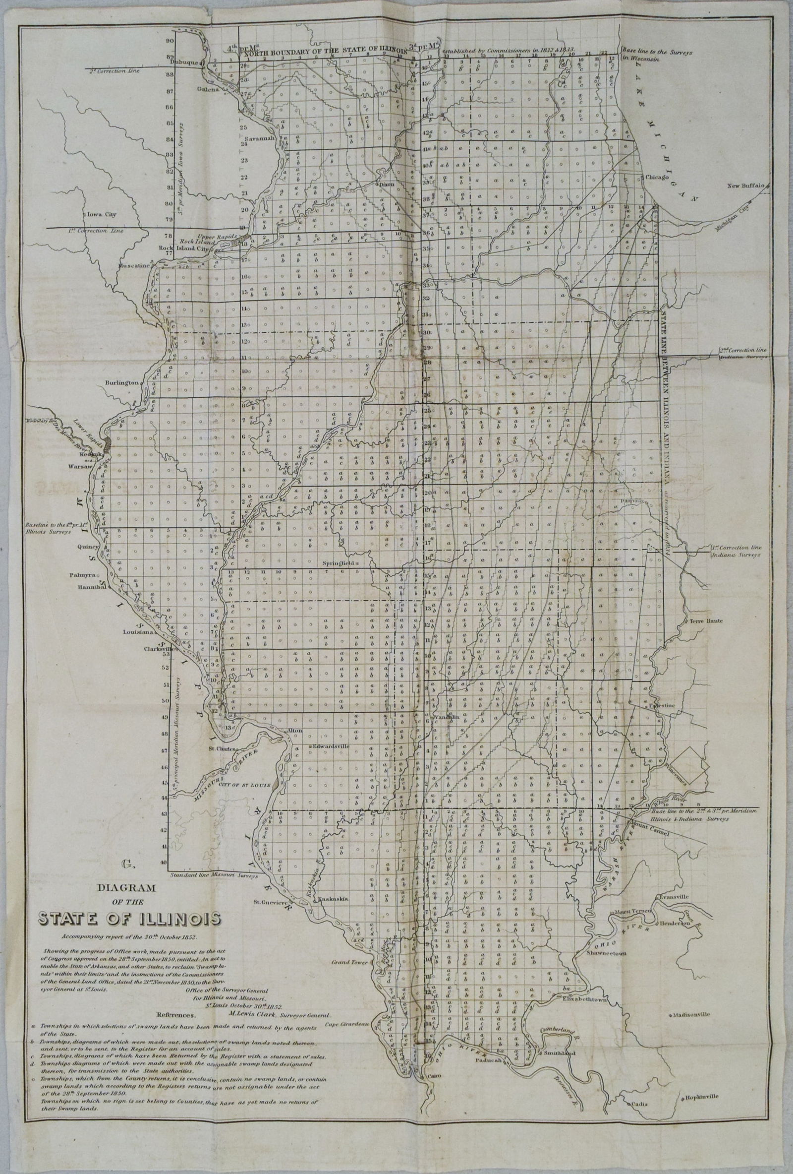 1852 Survey Map of Illinois -- G. Diagram of the State of Illinois: Title: 1852 Survey Map of Illinois -- G. Diagram of the State of IllinoisCartographer: General Land OfficeYear/Place: 1852Map Dimension (in.): 22 X 15 in.Description: This is an early state survey