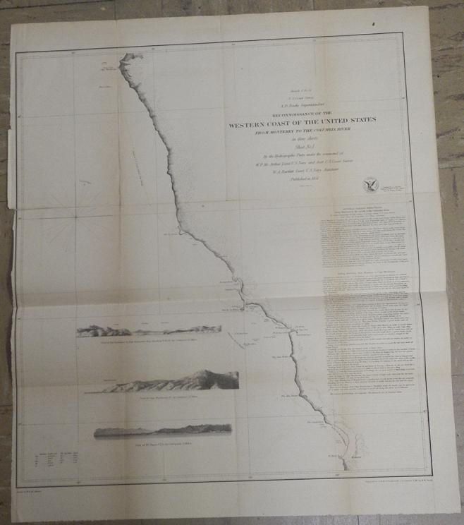 Reconnoissance of the Western Coast of the United States from Monterey Bay to The Columbia River in: Publication Date: 1851Title: Reconnoissance of the Western Coast of the United States from Monterey Bay to The Columbia River in Three SheetsCartographer: BACHE, A.D.Publisher: U.S. COAST SURVEYBrief