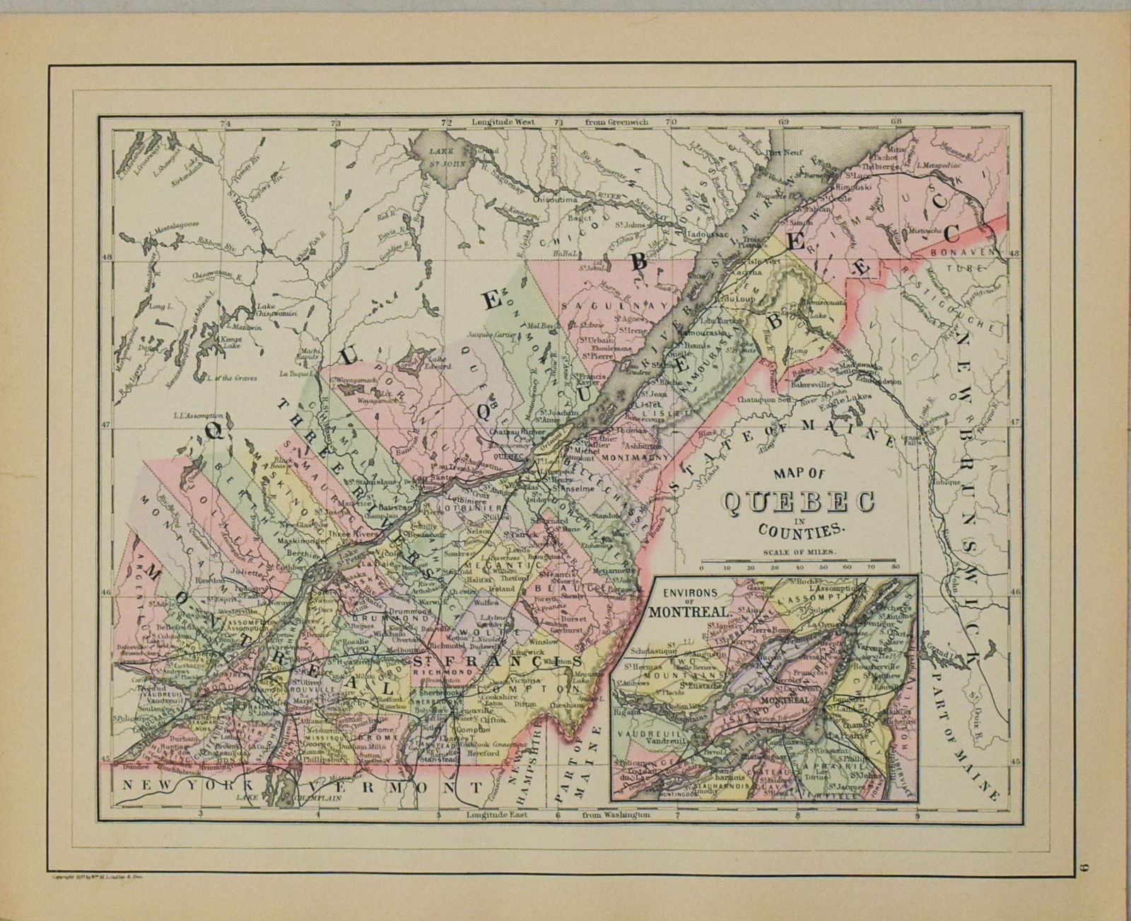 1887 Bradley map of Quebec -- Map of Quebec in Counties: Title: 1887 Bradley map of Quebec -- Map of Quebec in CountiesCartographer: W BradleyYear/Place: 1886, PhiladelphiaMap Dimension (in.): 10.5 X 13.4 in.Description: This is an excellent map of Quebec