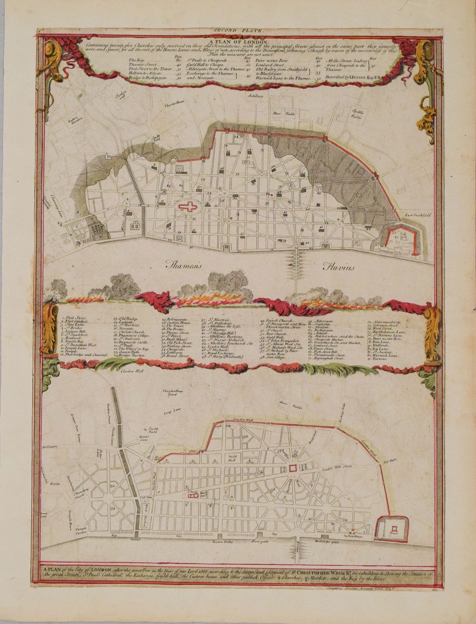 1748 Version of Evelyn and Wren Plans for London's Reconstruction -- A Plan of London [on Sheet: Title: 1748 Version of Evelyn and Wren Plans for London's Reconstruction -- A Plan of London [on Sheet with] A Plan of the City of London after the Great Fire...Cartographer: J Evelyn / C Wren /
