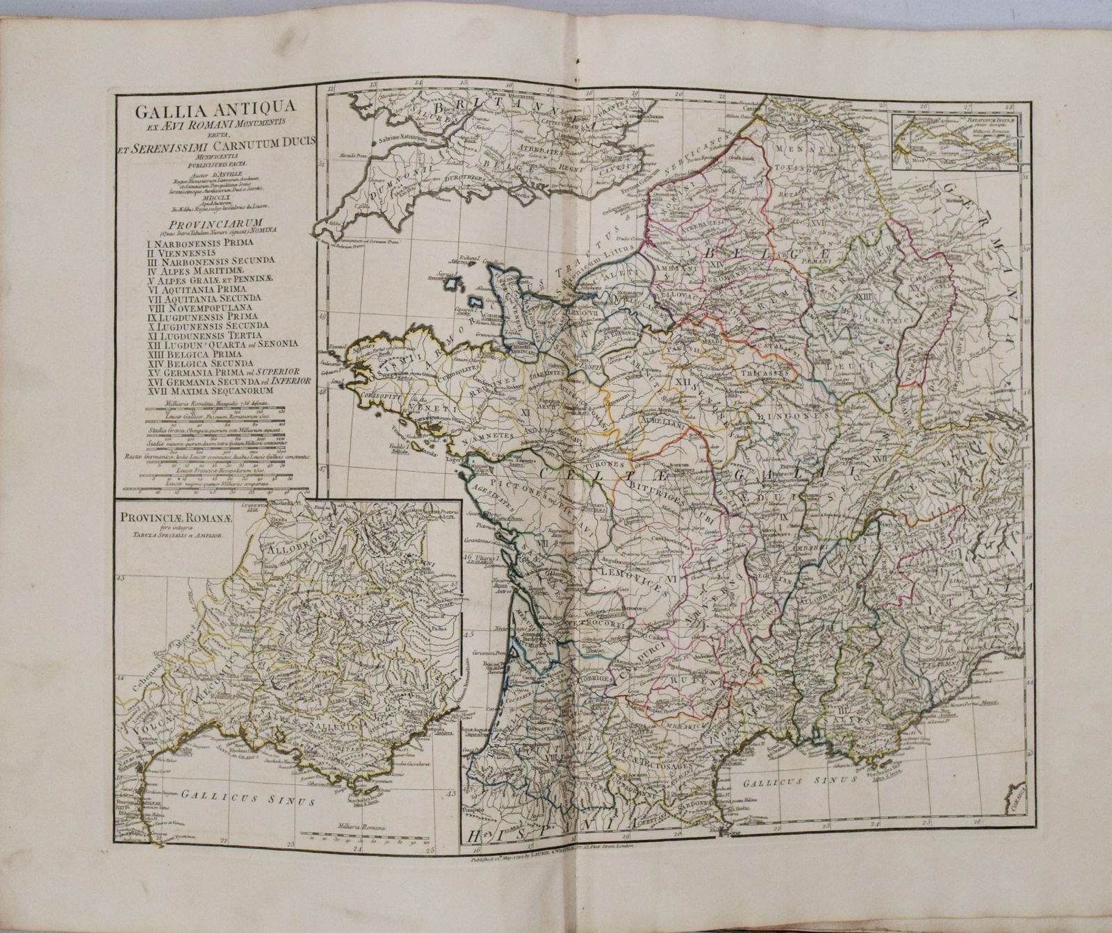 1760 d'Anville Map of France during Roman Times -- Gallia Antiqua Ex Aevi Romai Monumentis Eruta et (1 of 1)