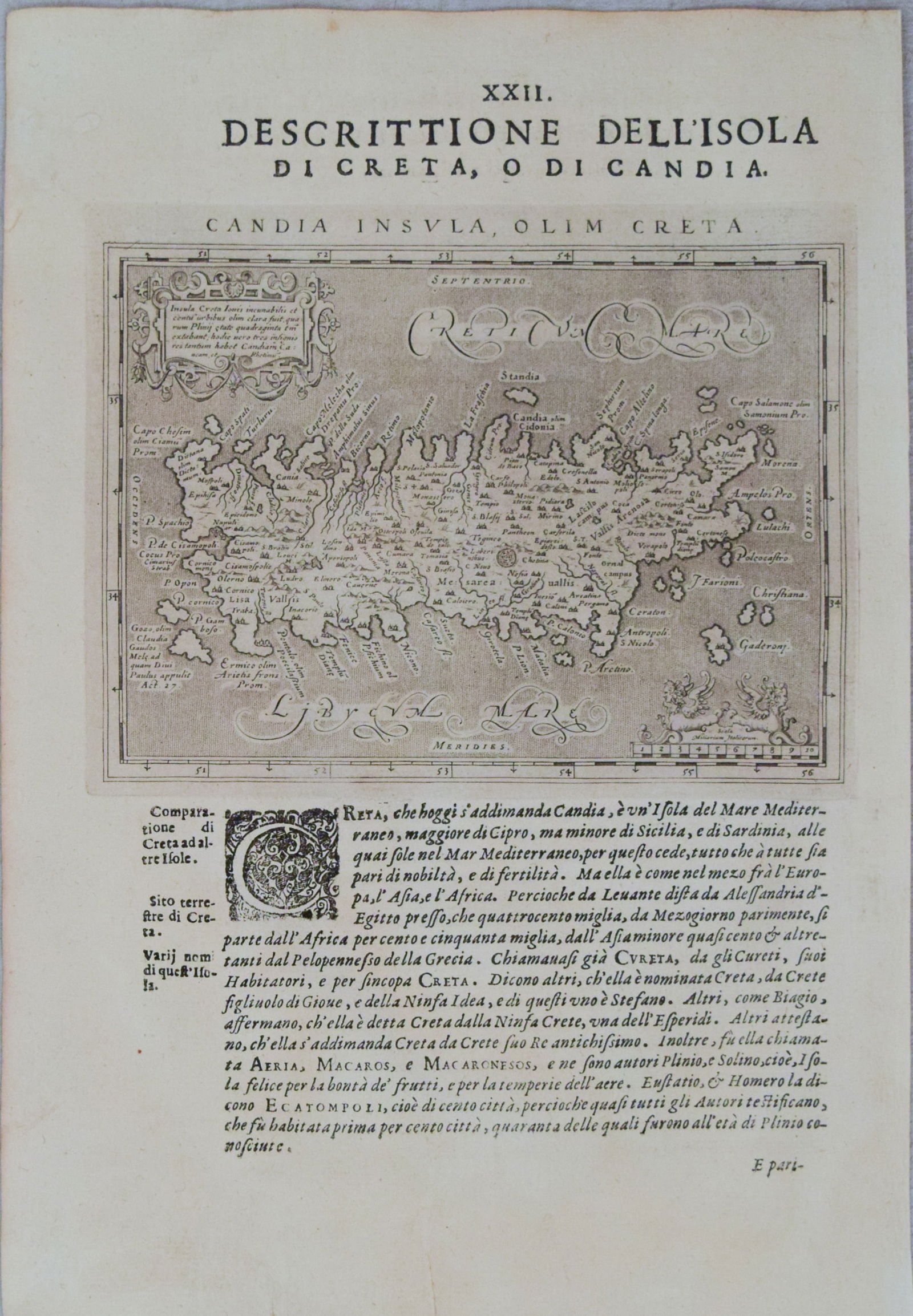 1621 Magini Map of Crete -- Candia Insula Olim Creta: Title: 1621 Magini Map of Crete -- Candia Insula Olim CretaCartographer: G MaginiYear/Place: 1621, PaduaMap Dimension (in.): 5.1 X 6.6 in.Description: This is superb map of Crete. Strippled sea. Much