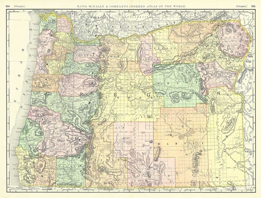 Rand, McNally & Co.'S New Business Atlas Map of Oregon: Publication Date: 1891Title: Rand, McNally & Co.'S New Business Atlas Map of OregonCartographer: RAND, MCNALLY & CO.Publisher: RAND, MCNALLY & CO.Brief Description: Map showing counties, towns,