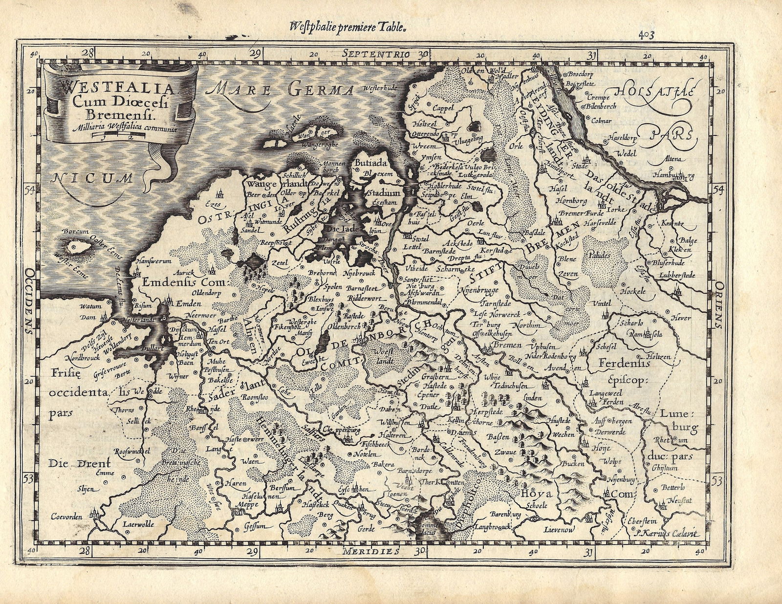 1630 Mercator Map of Northwest Germany -- Westfalia cum Dioecesi Bremensi (1 of 1)