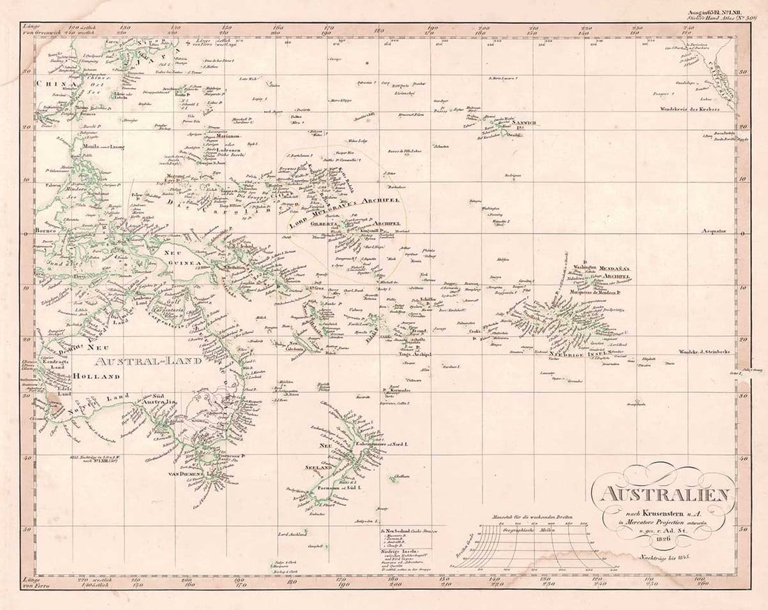 Australien: Publication Date: 1846Title: AustralienCartographer: STULPNAGEL (CARTOG)/STIELER (EDITOR)Publisher: JUSTUS PERTHESBrief Description: Map showing China & Japan in top left-hand corner, details