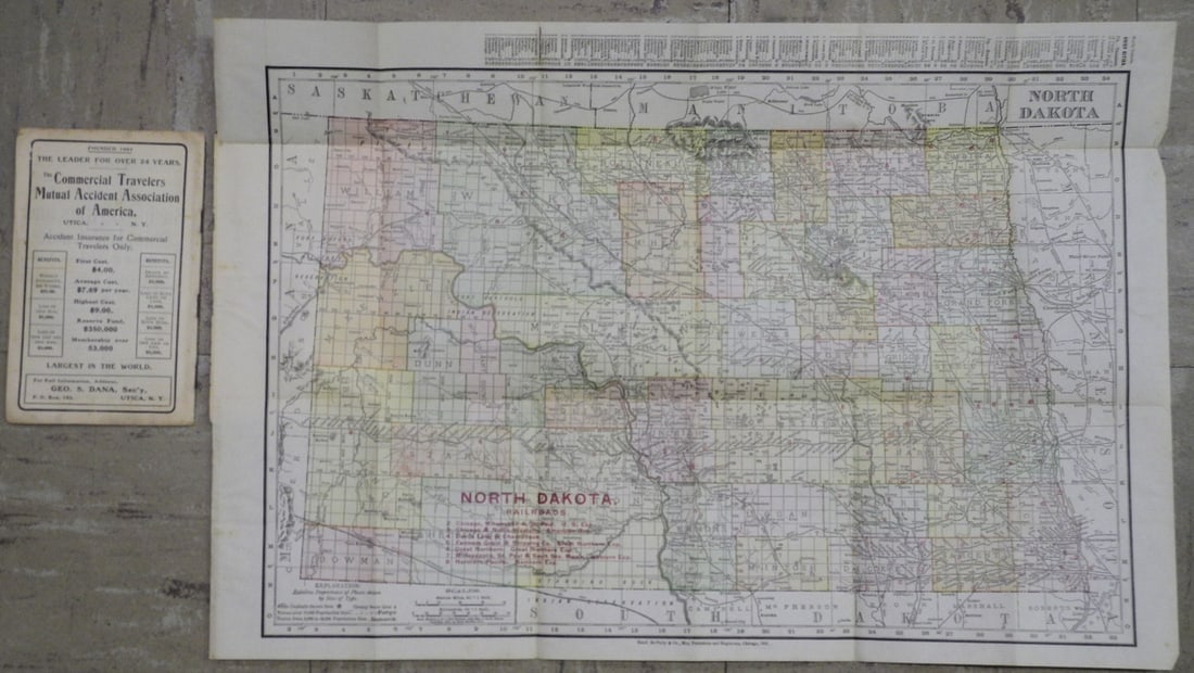 Rand, McNally & Co.'S New Business Atlas Map of North Dakota. North Dakota - 3