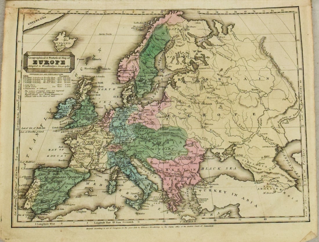 1831 Woodbridge Map of Europe -- Geographical & Statistical Map of Europe (1 of 1)