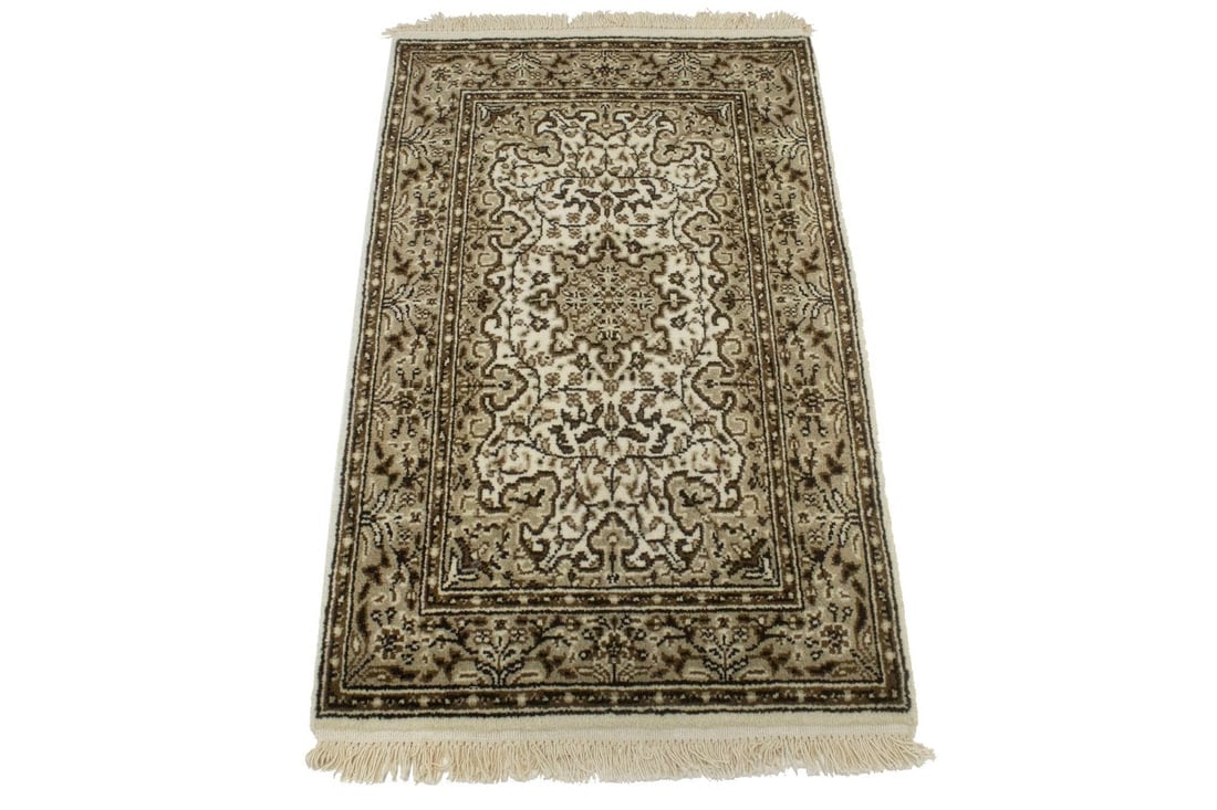 Cream Floral Kirman 2X3 Oriental Rug - 2