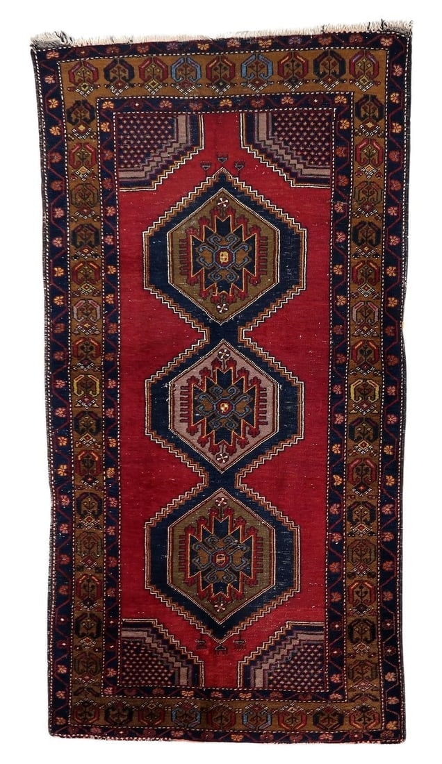 Handmade Antique Turkish Anatolian Rug 3.7' x 7.1' (115cm x 218cm), 1920s (1 of 14)