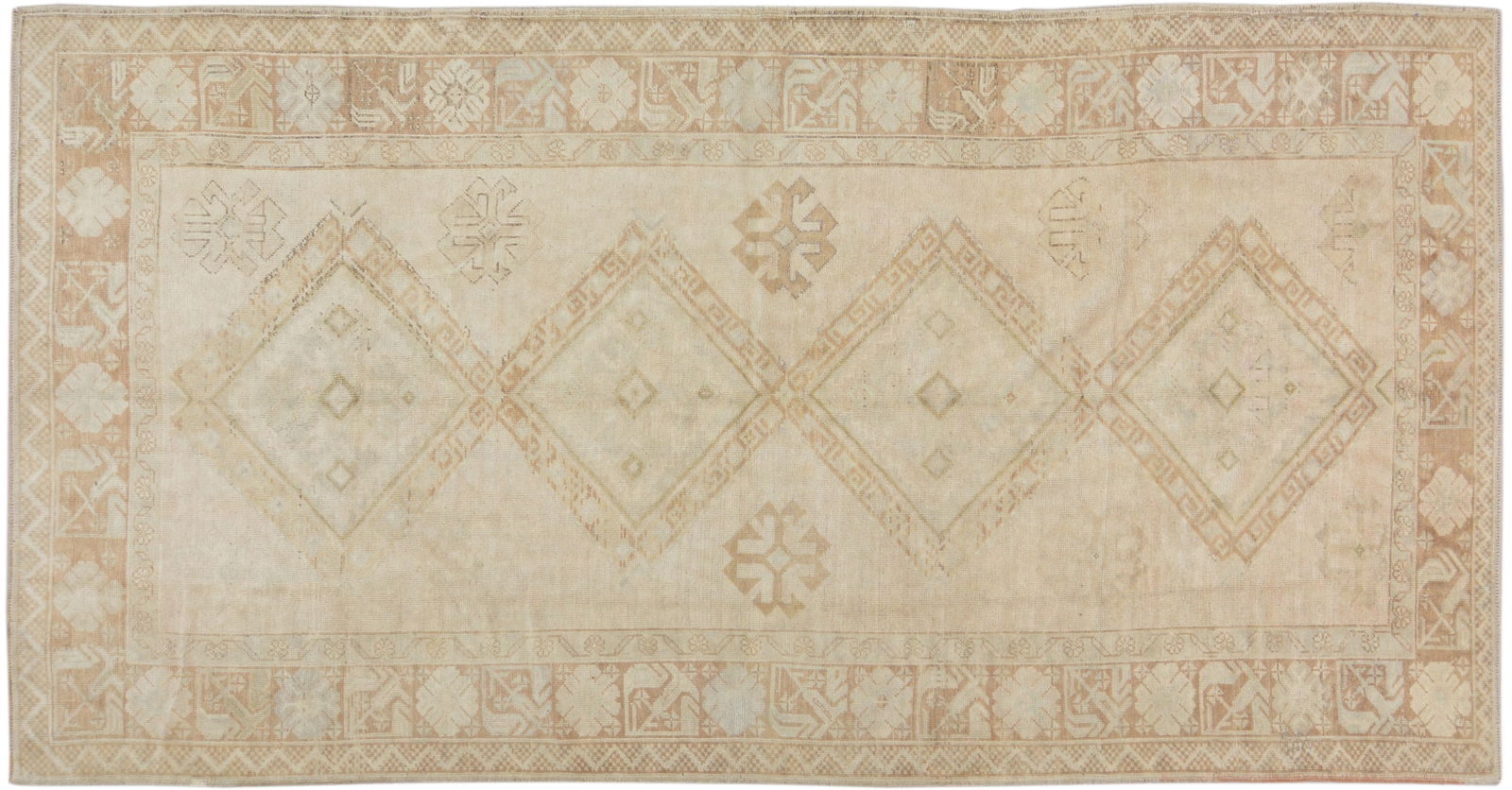 TURKISH HAND KNOTTED WOOL RUG: Title: TURKISH HAND KNOTTED WOOL RUG Size: 5'4X11 Age: VINTAGE Origin: TURKISH Style: OUSHAK Material: WOOL Care: PROFESSIONAL Structure: HAND KNOTTED Design: OUSHAK Reserve: $1,000.00 Shipping: