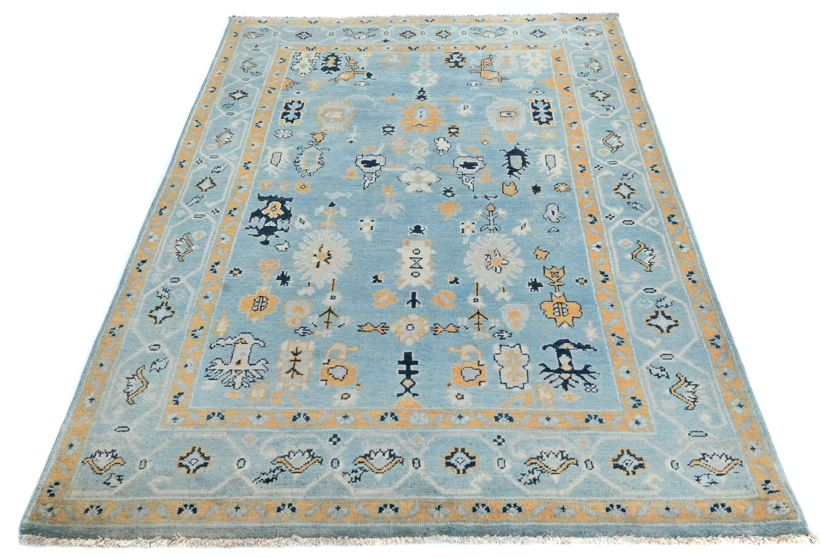 Light Blue Floral Modern 4X6 Oushak Kazak Pakistan Oriental Rug - 10