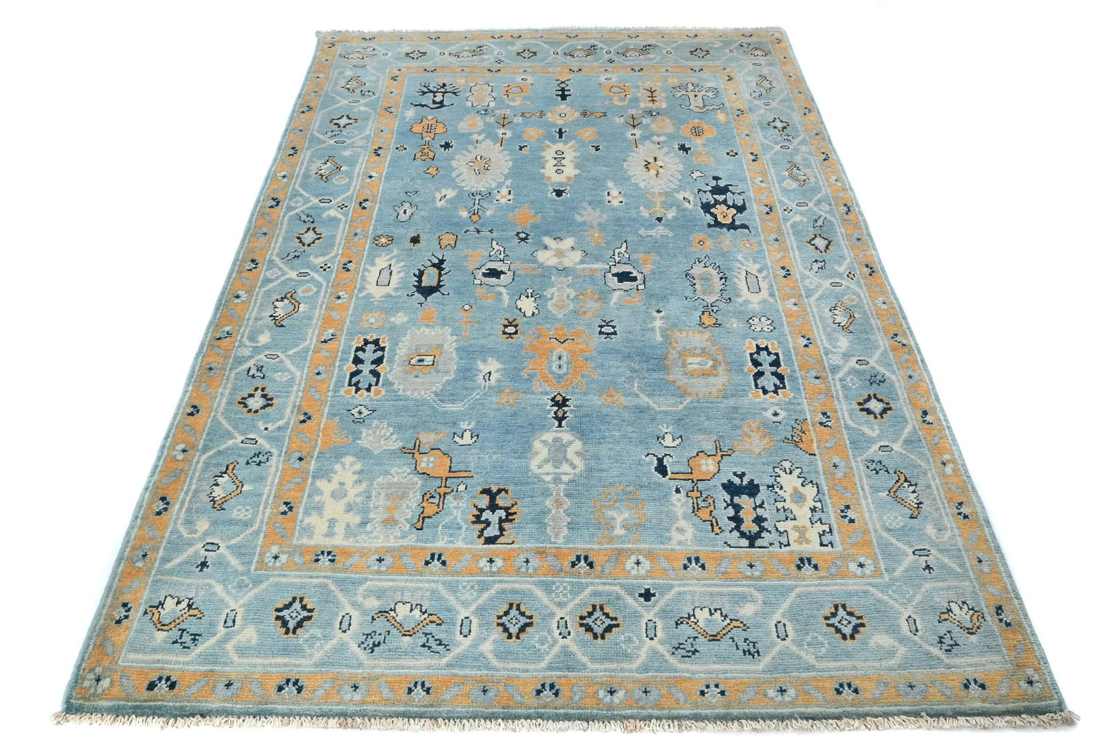 Light Blue Floral Modern 4X6 Oushak Kazak Pakistan Oriental Rug - 3