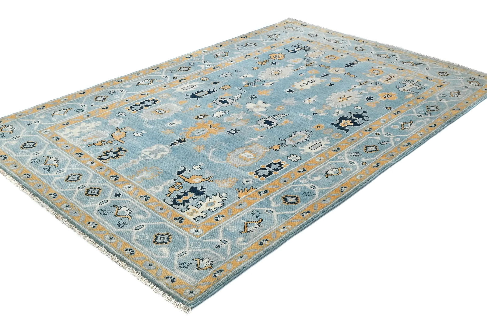 Light Blue Floral Modern 4X6 Oushak Kazak Pakistan Oriental Rug - 4