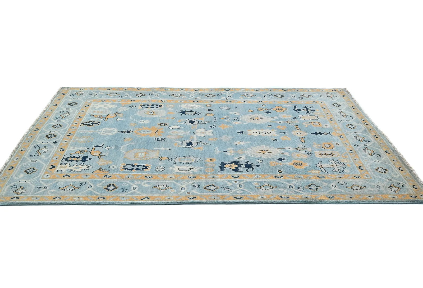 Light Blue Floral Modern 4X6 Oushak Kazak Pakistan Oriental Rug - 5