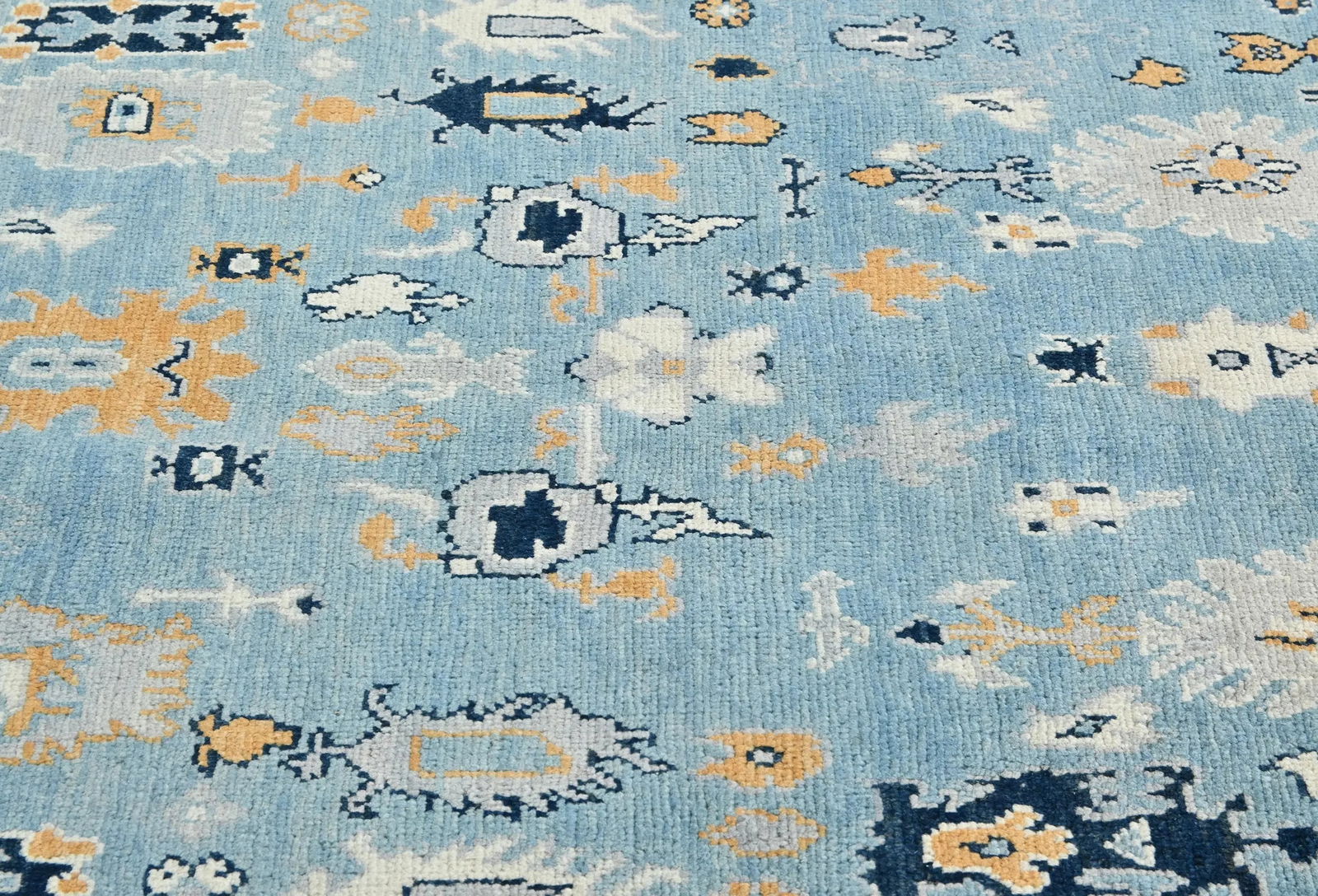 Light Blue Floral Modern 4X6 Oushak Kazak Pakistan Oriental Rug - 6